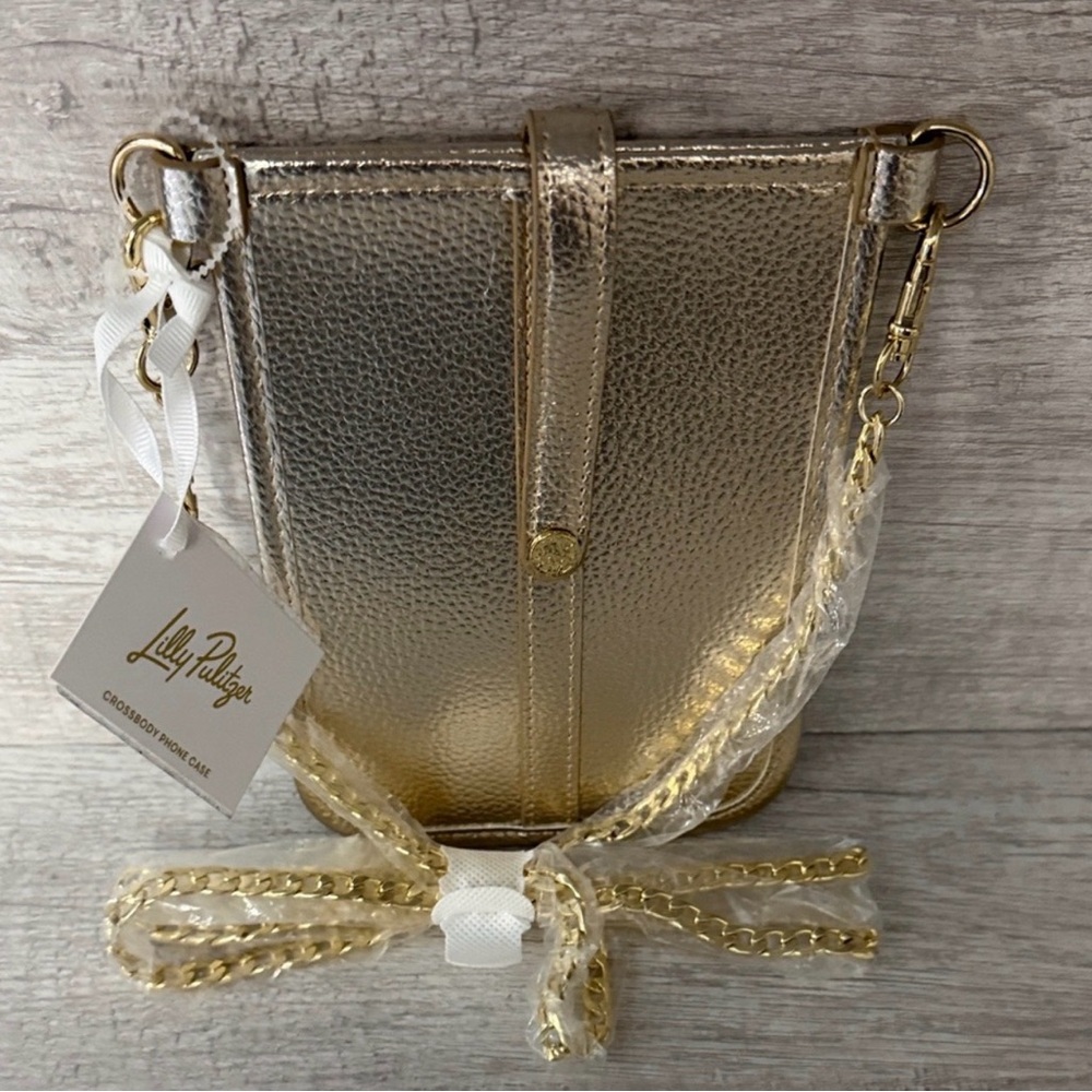NWT Lilly Pulitzer Metallic Gold Crossbody Phone Bag